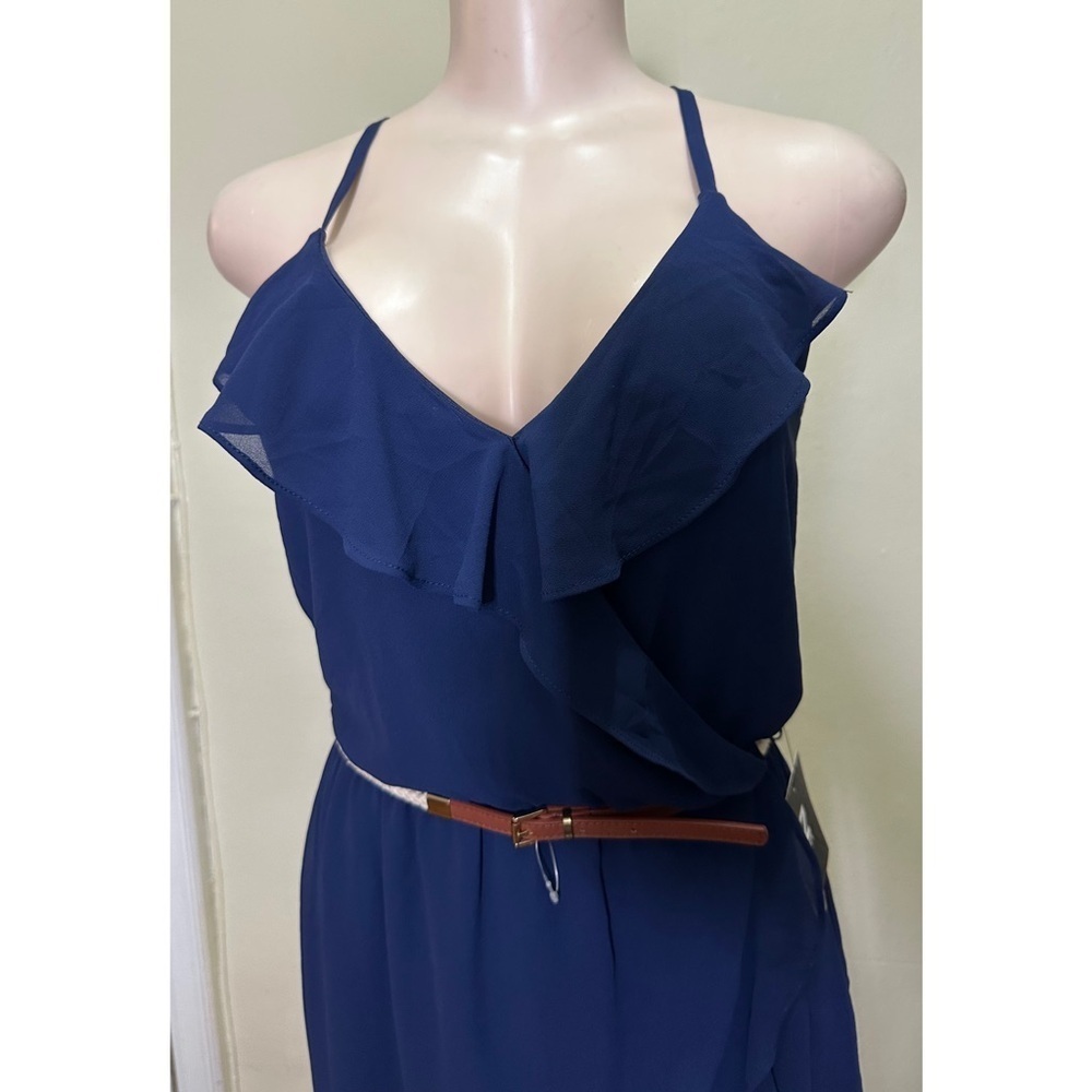 NWT Iz Byer Blue Asymmetrical Ruffled Mini Dress - Picture 5 of 13